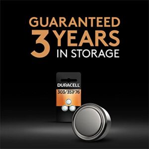 Duracell 303/357/76 Silver Oxide Button Battery, 3 Count Pack, 303/357/76 1.5 Volt Battery, Long-Lasting for Watches, Medical Devices, Calculators, and More