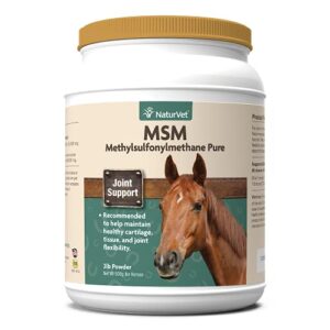 naturvet msm methylsulfonylmethane pure joint support supplement for horses, powder, made in the usa with globally source ingredients 2 pounds