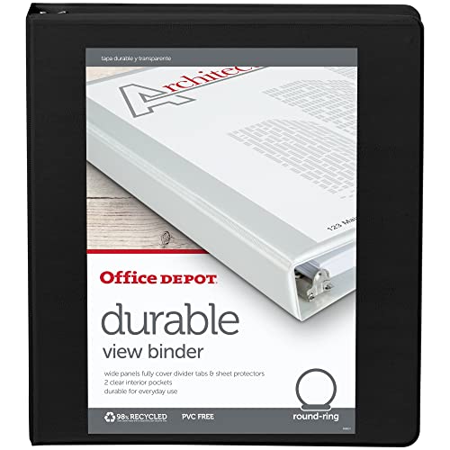 OfficeMax Durable View Binders with Round Ring 1", Black