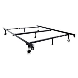 malouf heavy duty adjustable metal center support and rug rollers bed frame, queen, full xl, full, twin xl, twin, black