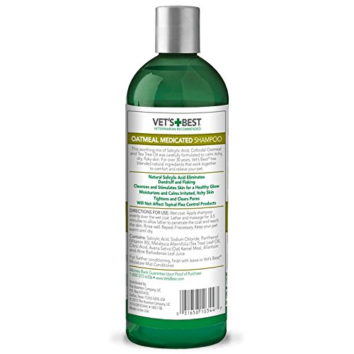 Vet's Best Medicated Oatmeal Shampoo for Dogs | Soothes Dog Dry Skin | Cleans, Moisturizes, and Conditions Skin and Coat | 16 Ounces