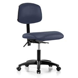 Perch Rolling Lab Chair with Adjustable Back Support for Carpet or Linoleum, Desk Height, Imperial Blue Vinyl