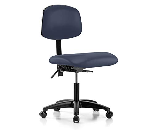 Perch Rolling Lab Chair with Adjustable Back Support for Carpet or Linoleum, Desk Height, Imperial Blue Vinyl