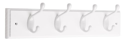 Liberty Hardware 129847 18-Inch Coat and Hat Rail/Rack with 4 Heavy Duty Hooks, White and White