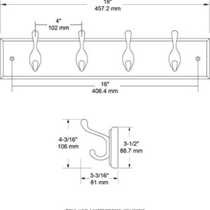 Liberty Hardware 129847 18-Inch Coat and Hat Rail/Rack with 4 Heavy Duty Hooks, White and White