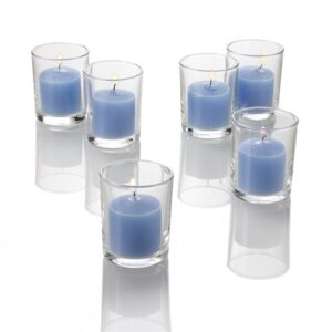 richland set of 12 light blue votive candles and 12 glass votive holders