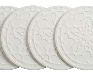 Le Creuset Silicone French Coasters, Set of 4 - 4" diameter , White