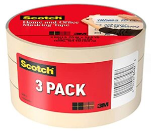 scotch painter's tape 3436-3 scotch brand home and office, 70 in x 54.6 yd, 3-pack masking tape, 0.75" width, tan, 3 count