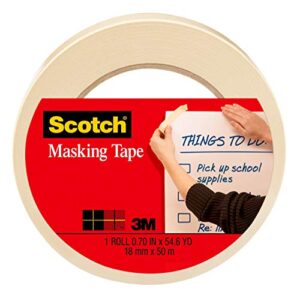 scotch masking tape, 0.70 in x 54.6 yd (18 mm x 50 m), great for labeling, mounting and bundling