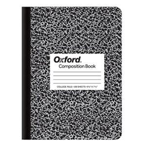 oxford composition notebook, college ruled paper, 9-3/4" x 7-1/2", black marble covers, 100 sheets, 1 book (63796)