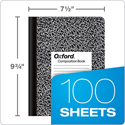 Oxford Composition Notebook, College Ruled Paper, 9-3/4" x 7-1/2", Black Marble Covers, 100 Sheets, 1 Book (63796)