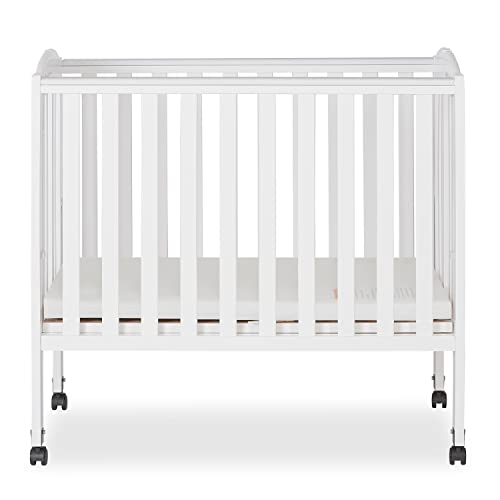 Dream On Me 2-In-1 Portable Folding Stationary Side Crib In White, Greenguard Gold Certified, Two Adjustable Mattress Height Positions,Made Of Solid Pinewood, Flat Folding Crib
