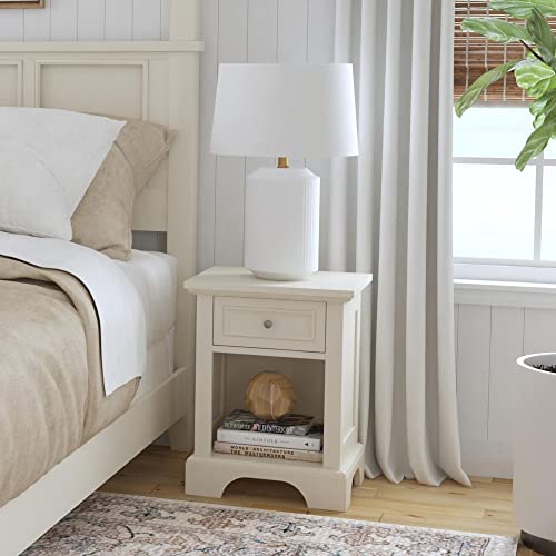 Home Styles Naples White Nightstand with Drawer, Mahogany Hardwood Solids and Engineered Woods, and Open Storage Space