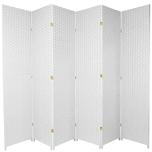 Oriental Furniture 7 ft. Tall Woven Fiber Room Divider - White - 6 Panel