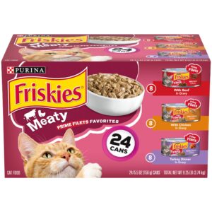 purina friskies gravy wet cat food variety pack, prime filets meaty favorites - (24) 5.5 oz. cans