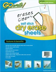 gowrite! pacasb8511 self-adhesive dry erase sheets, white, 8-1/2" x 11", 30 sheets