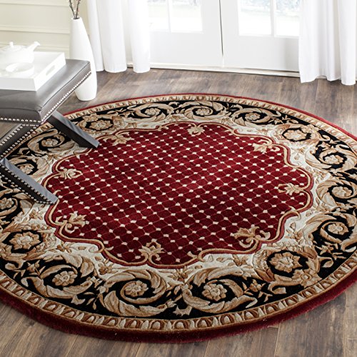 SAFAVIEH Naples Collection 6' Round Burgundy / Black NA701A Handmade Traditional Premium Wool Area Rug