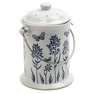 norpro ceramic floral blue/white compost keeper, 3-quart