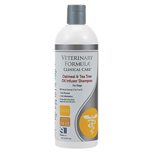 veterinary formula clinical care dog shampoo with oatmeal and tea tree oil, 16 oz – gentle shampoo for dogs with dry skin, soothes and adds moisture to skin and coat