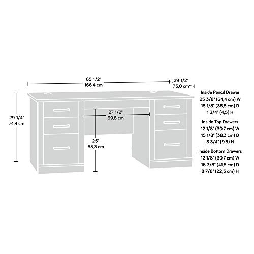 Sauder Office Port Desk, L: 65.51" x W: 29.53" x H: 29.29", Dark Alder Finish