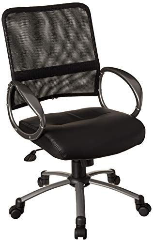 Boss Office Products Mesh Back Task Chair with Pewter Finish in Black