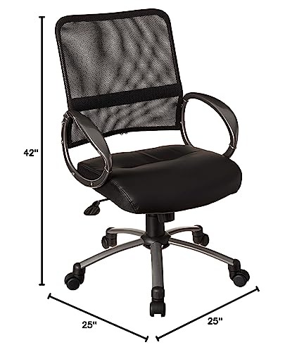 Boss Office Products Mesh Back Task Chair with Pewter Finish in Black