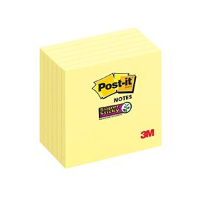 post-it super sticky notes, 3x3 in, 6 pads, 2x the sticking power, canary yellow (654-6sscy)