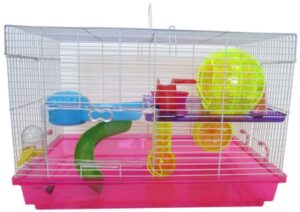 yml clear plastic dwarf hamster mice cage with color accessories, pink