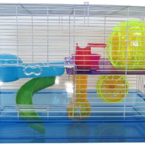 YML Clear Plastic Dwarf Hamster Mice Cage with Color Accessories, Blue