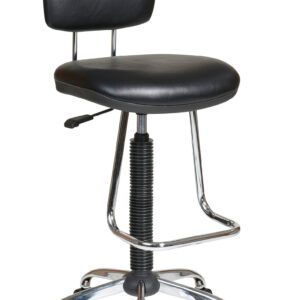 Office Star DC Series Pneumatic Drafting Chair with Vinyl Stool and Back, Heavy Duty Chrome Teardrop Footrest, Black