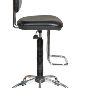 Office Star DC Series Pneumatic Drafting Chair with Vinyl Stool and Back, Heavy Duty Chrome Teardrop Footrest, Black