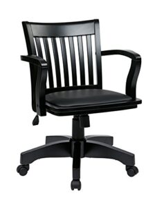 osp home furnishings deluxe wood banker's desk chair with padded seat, adjustable height and locking tilt, black finish and black vinyl
