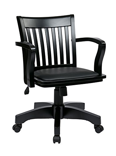 OSP Home Furnishings Deluxe Wood Banker's Desk Chair with Padded Seat, Adjustable Height and Locking Tilt, Black Finish and Black Vinyl