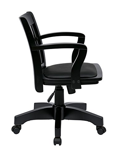 OSP Home Furnishings Deluxe Wood Banker's Desk Chair with Padded Seat, Adjustable Height and Locking Tilt, Black Finish and Black Vinyl