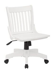 osp home furnishings deluxe armless wood banker's desk chair with adjustable height, locking tilt, and heavy duty base, white