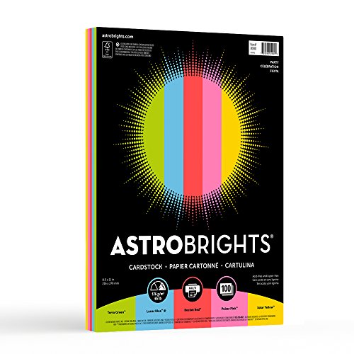 Neenah Astrobrights Colored Cardstock, 8.5" x 11", 65 lb/176 gsm,"Party" 5-Color Assortment, 100 Sheets (20901)