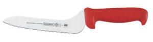 mundial r5620-7e 7" offset serrated sandwich knife with red handle-r5620-7e