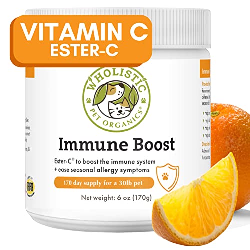 Wholistic Pet Organics Allergy Immune Boost: Vitamin C for Dogs Skin and Coat Supplement - 4 oz - Dog Allergy Relief Medication for Dogs - Dog Itch Relief - Ester C Dogs Supplement and Vitamin Powder