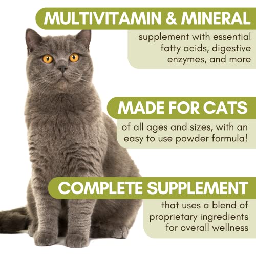 Wholistic Pet Organics Feline Complete: Cat Multivitamins Immune Support Supplements and Vitamins, Cat Vitamins for Indoor Cats, Minerals, Prebiotics, Probiotics, Antioxidants for Skin and Coat