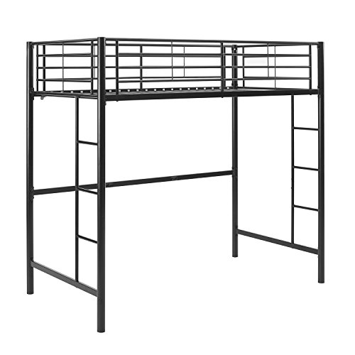 Walker Edison Timothee Urban Industrial Metal Twin over Loft Bunk Bed, Twin Size, Black