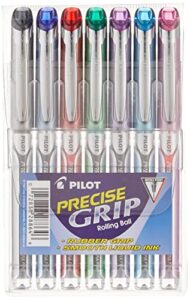 pilot precise grip liquid ink rolling ball stick pens, extra fine point, assorted color inks, 7-pack pouch (28864)