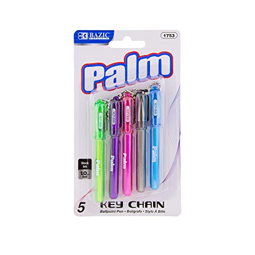 BAZIC Ballpoint Pen Palm Mini Pens w/Key Ring, Black Ink 1.0 mm Bold Point (5/Pack), 1-Pack