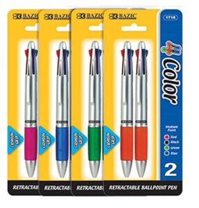bazic silver top 4-color pen with cushion grip, 2 pens per pack (assorted colors)