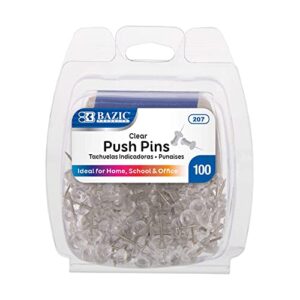 bazic transparent push pins, clear, 100 per pack (packaging may vary)
