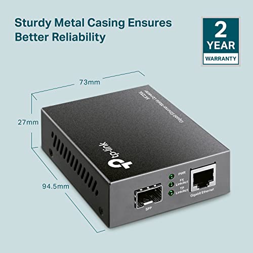 TP-Link MC220L | Gigabit SFP to RJ45 Fiber Media Converter | Fiber to Ethernet Converter | Plug and Play | Durable Metal Casing | Versatile Compatibility | Auto-Negotiation | UL Certified