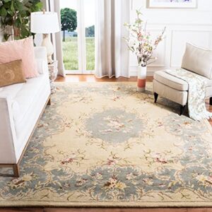 safavieh bergama collection area rug - 8' x 10', ivory & light blue, handmade french country wool, ideal for high traffic areas in living room, bedroom (brg166a)