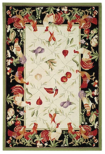 SAFAVIEH Chelsea Collection Area Rug - 6' x 9', Ivory & Black, Hand-Hooked French Country Wool, Ideal for High Traffic Areas in Living Room, Bedroom (HK94A)