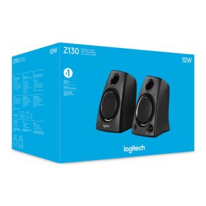 logitech z130 pc speakers, full stereo sound, strong bass, 3.5mm audio input, headphone jack, volume controls, computer/tv/smartphone/tablet - black