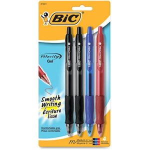 BIC® Gel-ocity Retractable Gel Ink Rollerball Pens, Medium Point, 0.7 mm, Assorted Barrels, Assorted Ink Colors, Pack Of 4