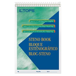tops steno books, 6" x 9", gregg rule, green tint paper, 80 sheets, 12 pack (8021)